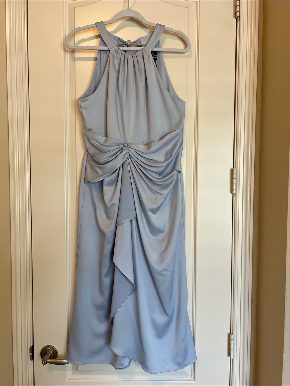 Adrianna Papell Pale Blue  Midi Dress with Twisted Front